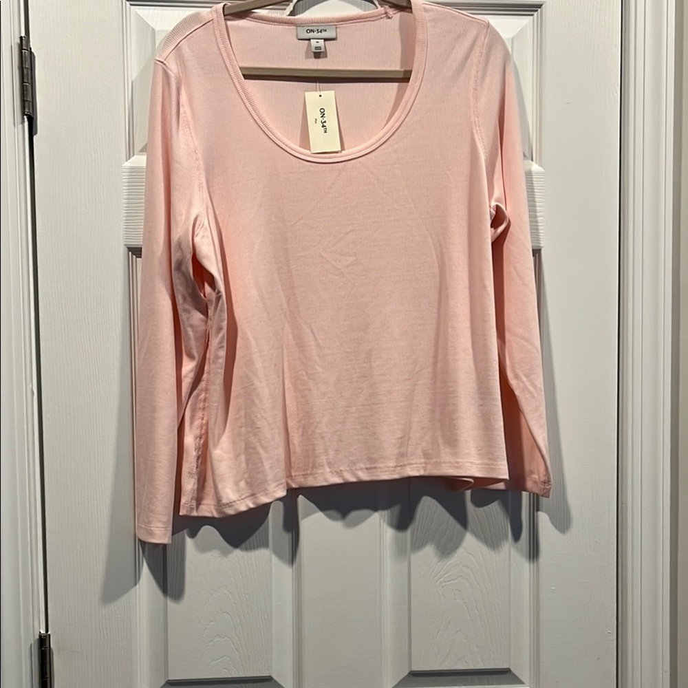 ON 34TH Pink Fitted Long Sleeve Blouse. Plus Size 1X. New with tags